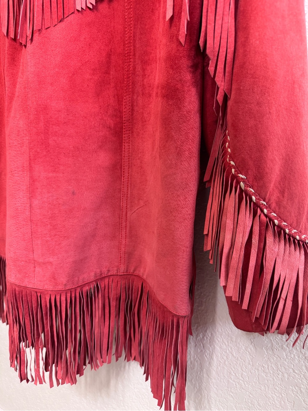 Vintage Red Suede Fringe Leather Jacket - Picture 5 of 6